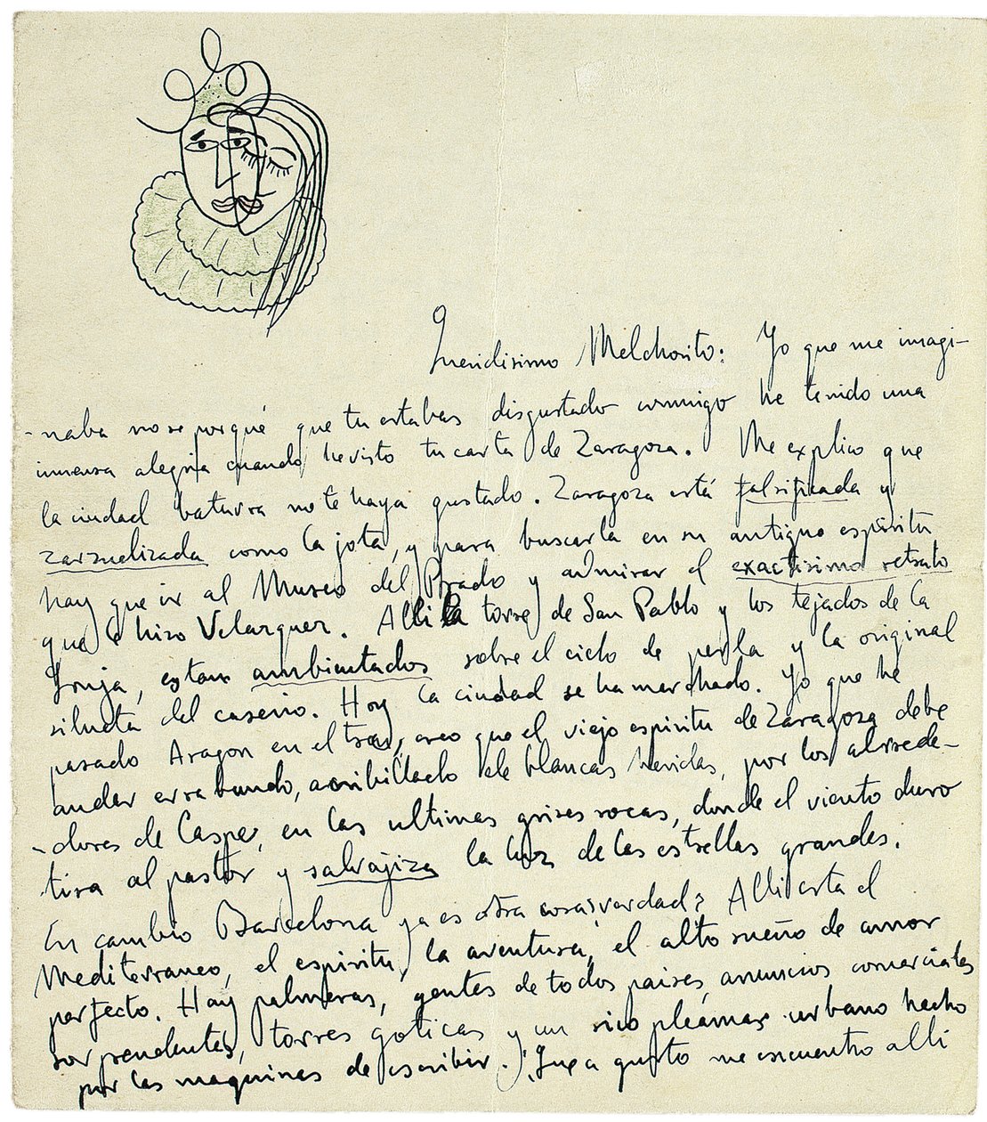 Autographenbrief an Melchor Fernandez Alamgro, Granada, Ende Januar 1926 von Federico Garcia Lorca
