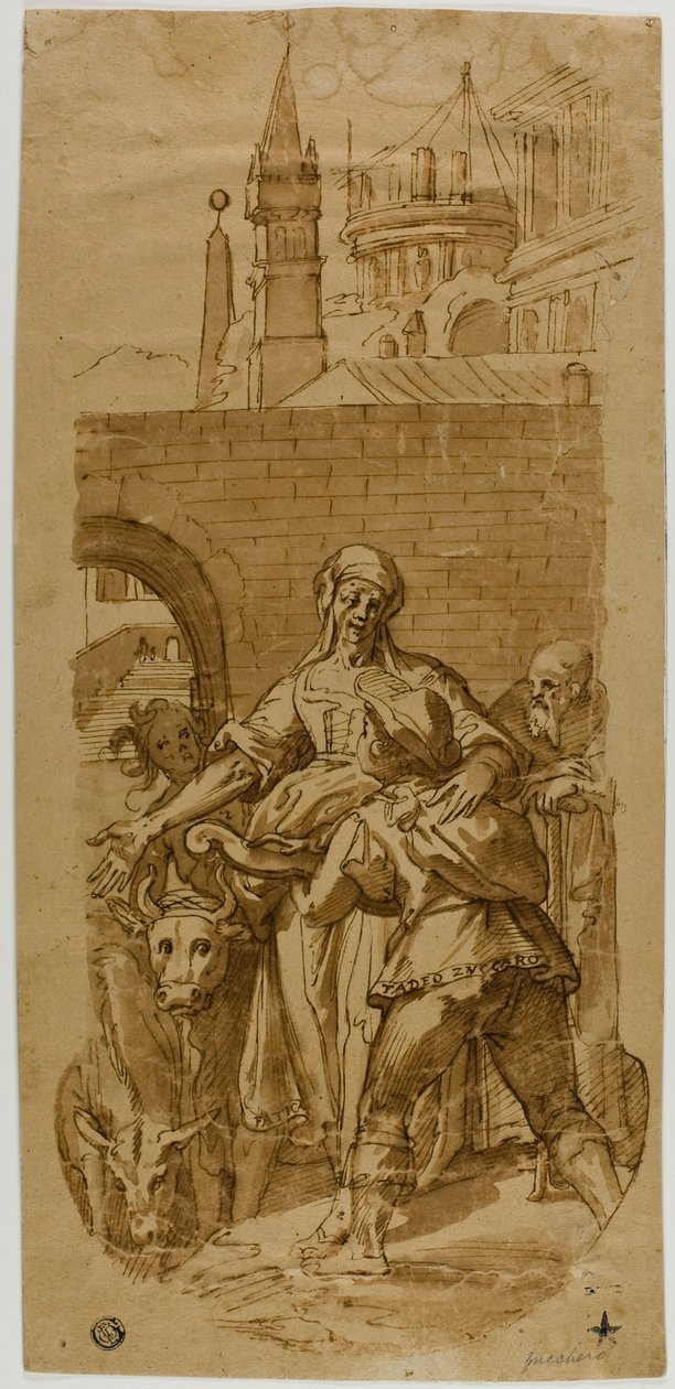 Taddeo Zuccaro am Eingang zu Rom, begrüßt von Knechtschaft, Mühsal und Arbeit von Federico Zuccaro