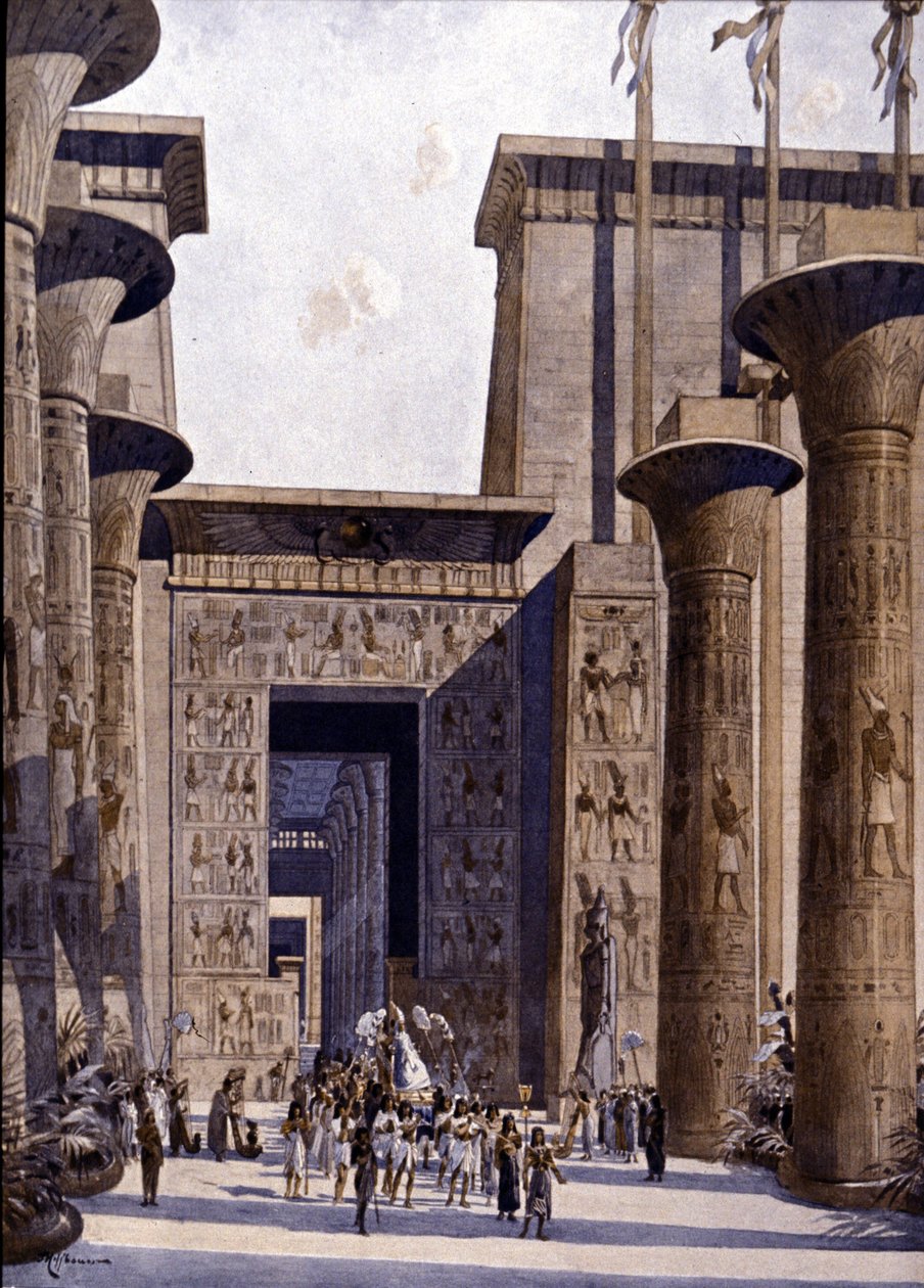 Rekonstruktion des Tempels von Amon. Illustration von F. Hoffebauer. 19. Jahrhundert. von Fedor (1839 1922) Hoffbauer