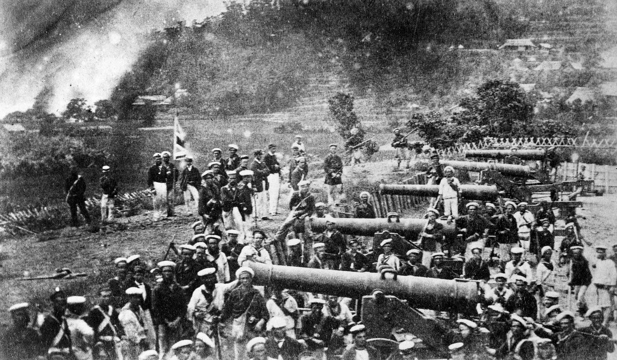 Kombinierte Flotte von Großbritannien, Amerika, Frankreich und den Niederlanden besetzen die Batterieforts in Shimonoseki, Japan, 1864 von Felice Beato