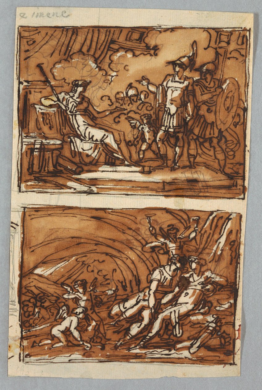 Aeneas und Achates vor Dido; die Liebe von Aeneas und Dido von Felice Giani