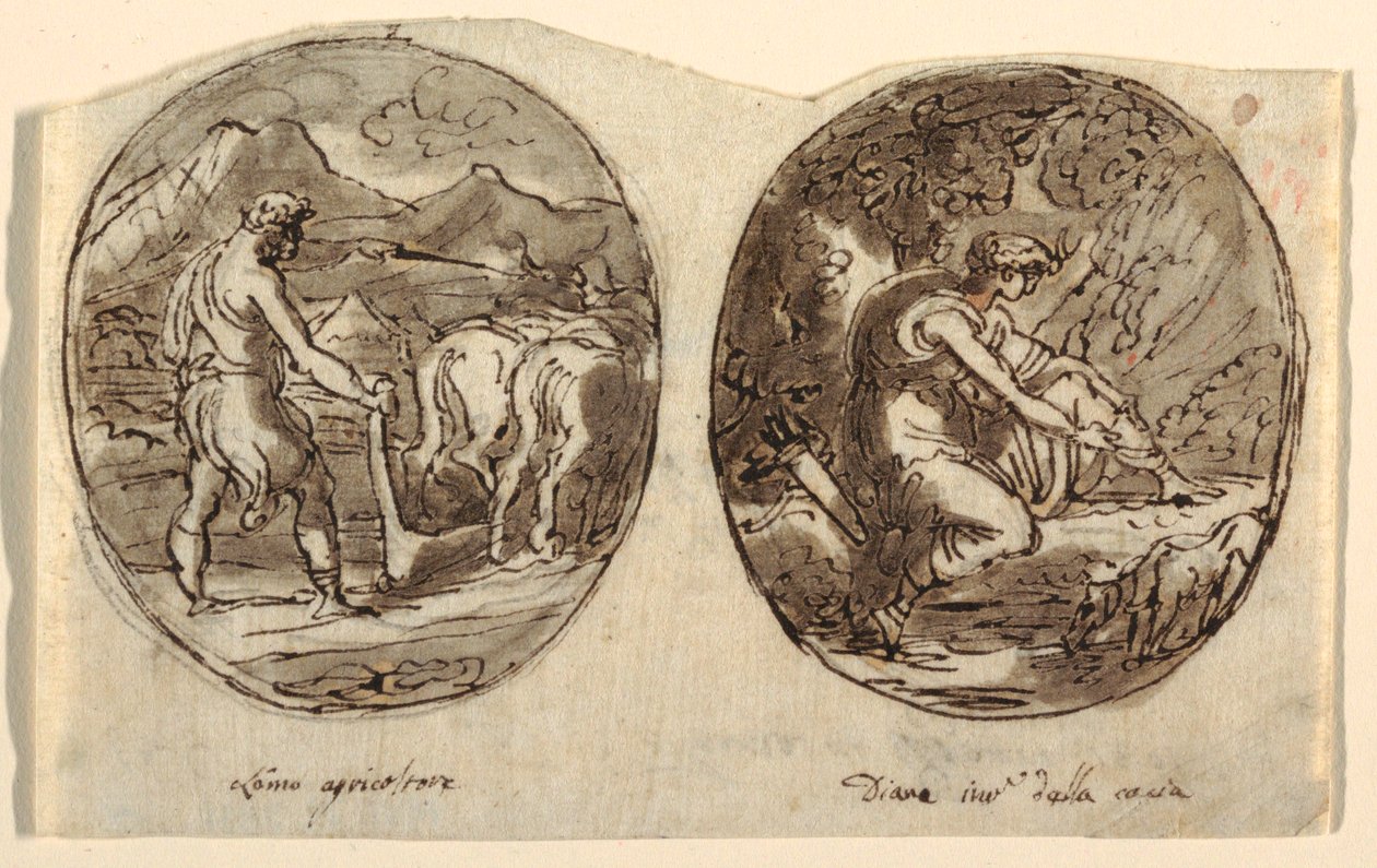 Der Bauer, Diana die Göttin der Jagd, Entwurf für Gewölbedecke, Sala dei Legislatori, Palazzo Conti-Sinibaldi, Faenza von Felice Giani