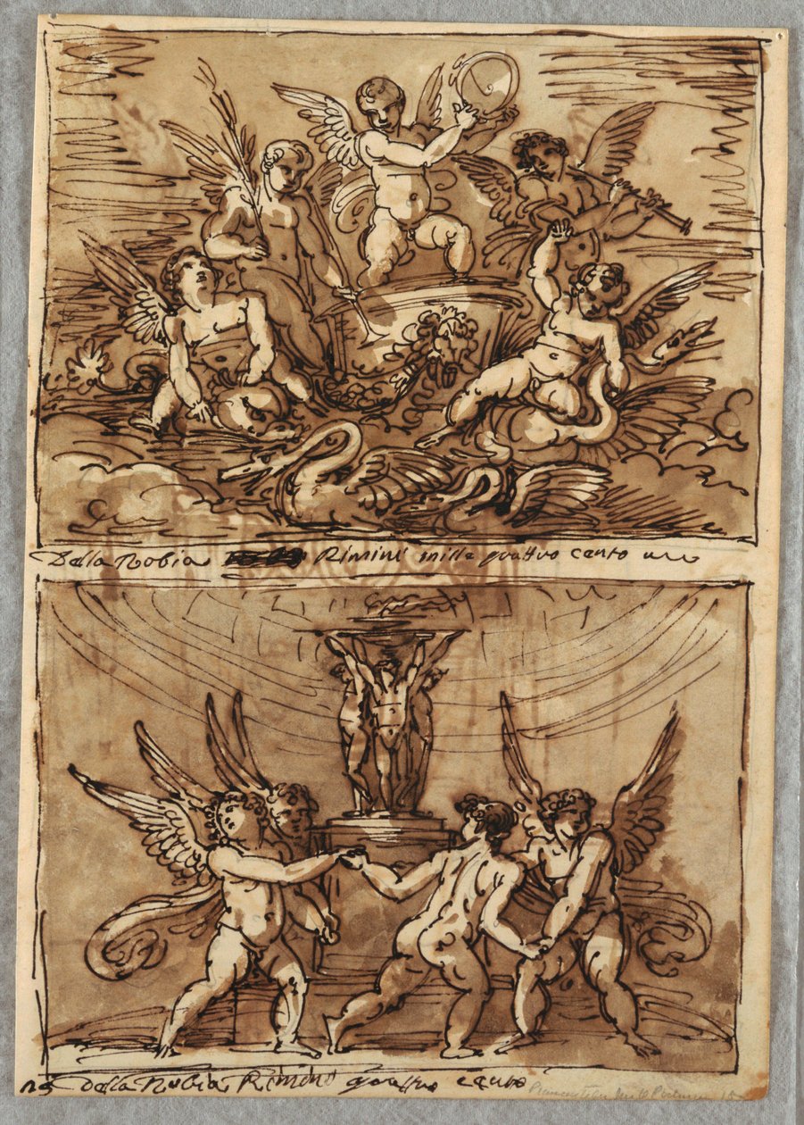 Putti in einem Wagen mit Delfinen und Schwänen von Felice Giani