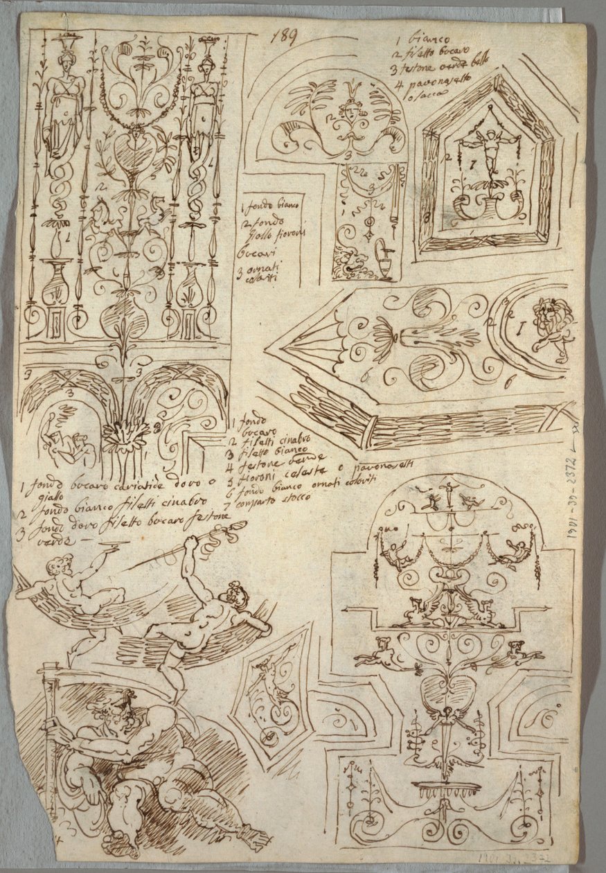Sechs dekorative Studien; Rückseite, anatomische Studie von Felice Giani