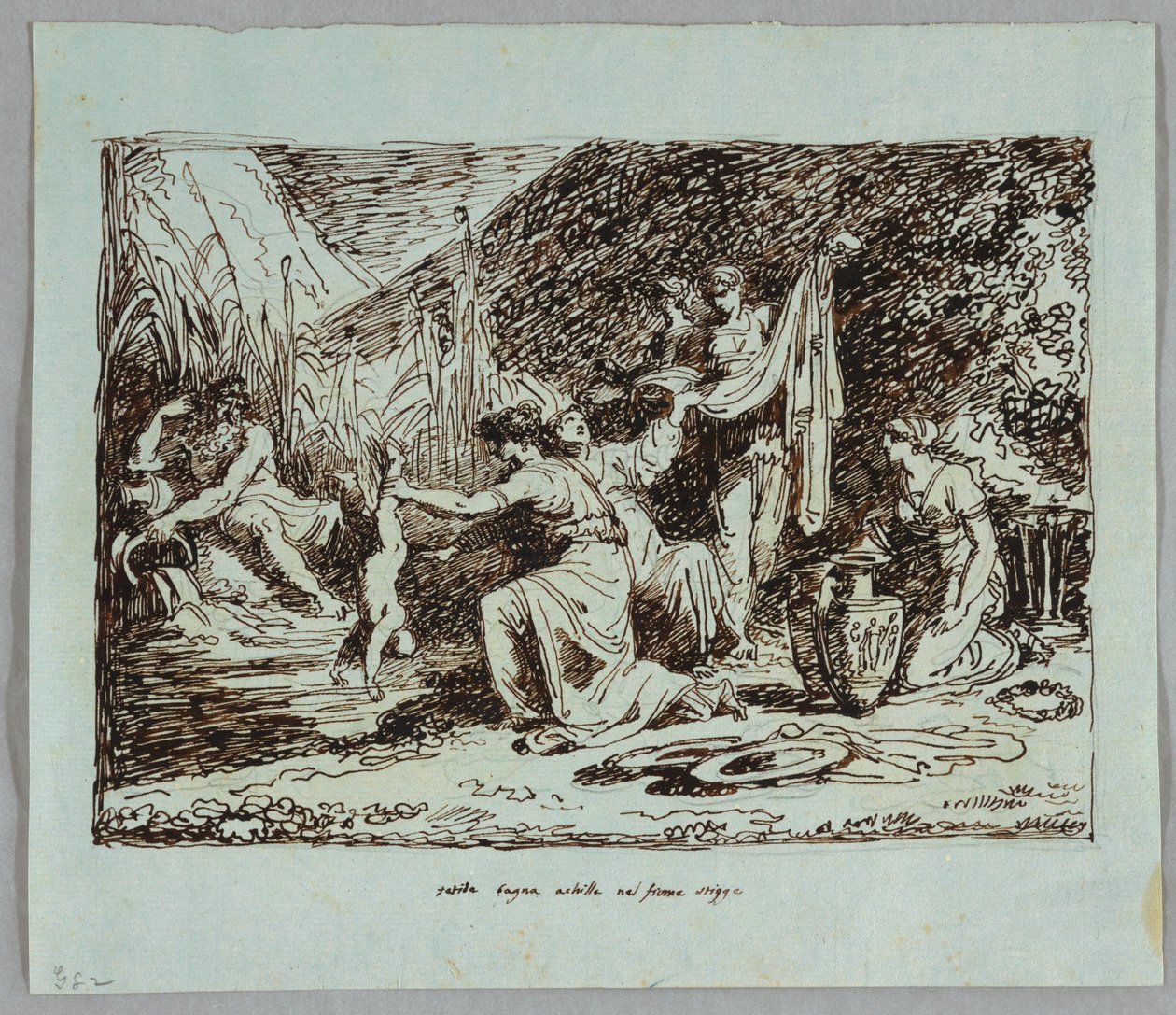Thetis taucht Achilles in den Fluss Styx von Felice Giani