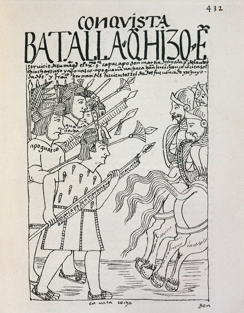 Schlacht von Cuzco: Belagerung der Stadt durch Inka Manco Capac, besetzt von den Konquistadoren, ca. 1536 (Gravur) von Felipe Huaman Poma de Ayala