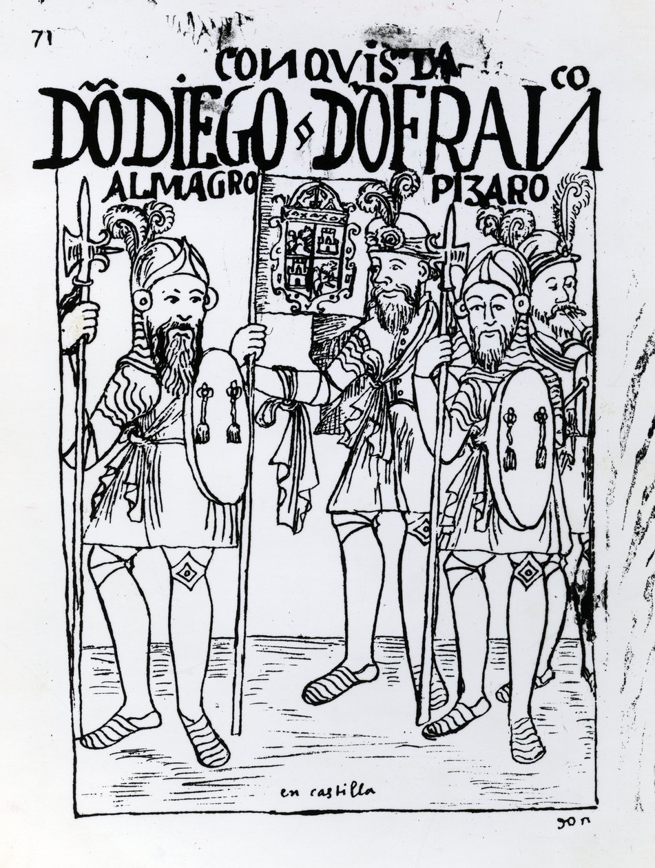 Konquistadoren Diego de Amagro und Francisco Pizarro versöhnen sich in Kastilien von Felipe Huaman Poma de Ayala