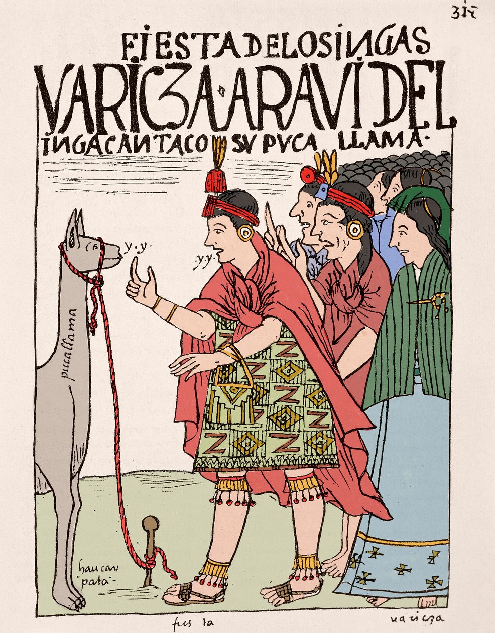 Inka-Reich: Das Opfer eines Lamas bei einem Inka-Ritus, Tuschzeichnung ...