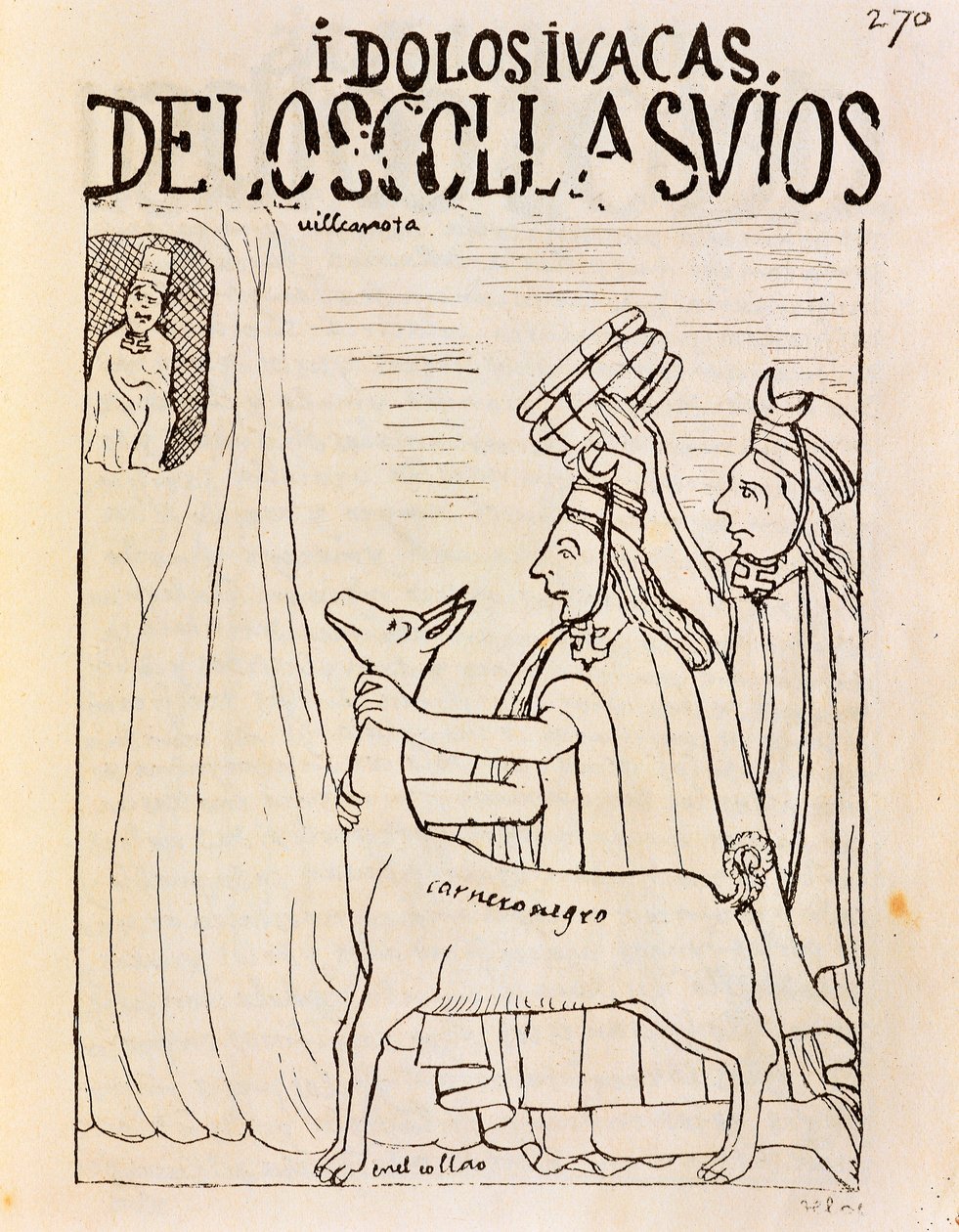 Inka opfert Lama an Idole (Gravur) von Felipe Huaman Poma de Ayala