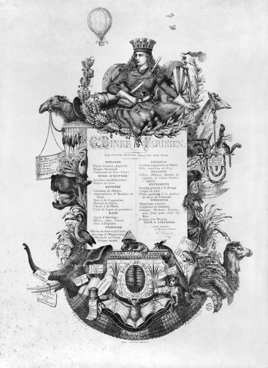 Grand Diner Parisien, Menü während der Belagerung von Paris, 1870-71 von Felix Jean Gauchard