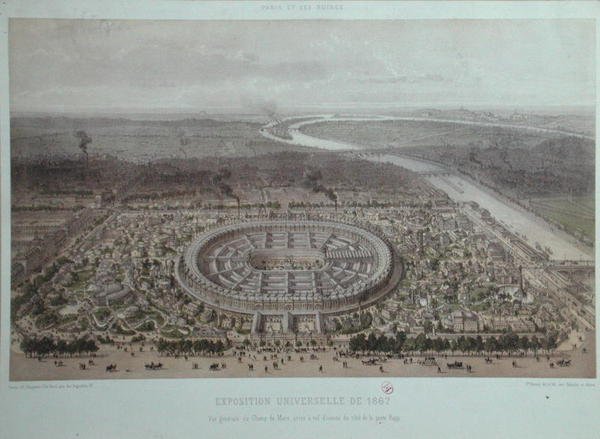 Gesamtansicht der Weltausstellung in Paris 1867, aufgenommen vom Rapp-Tor von Felix Benoist