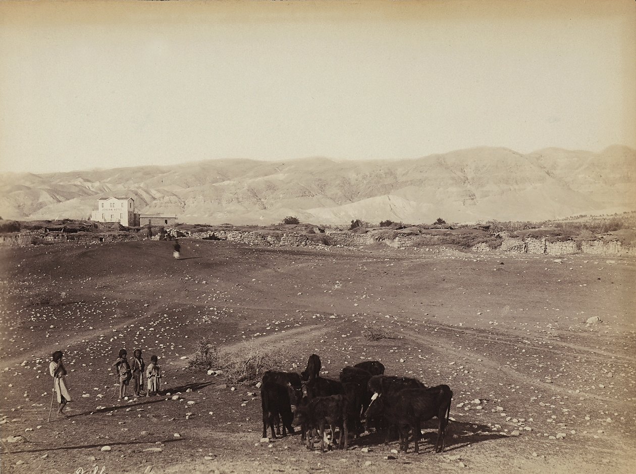 Eine felsige Gegend mit Kindern und weidenden Tieren, in Ägypten von Félix Bonfils