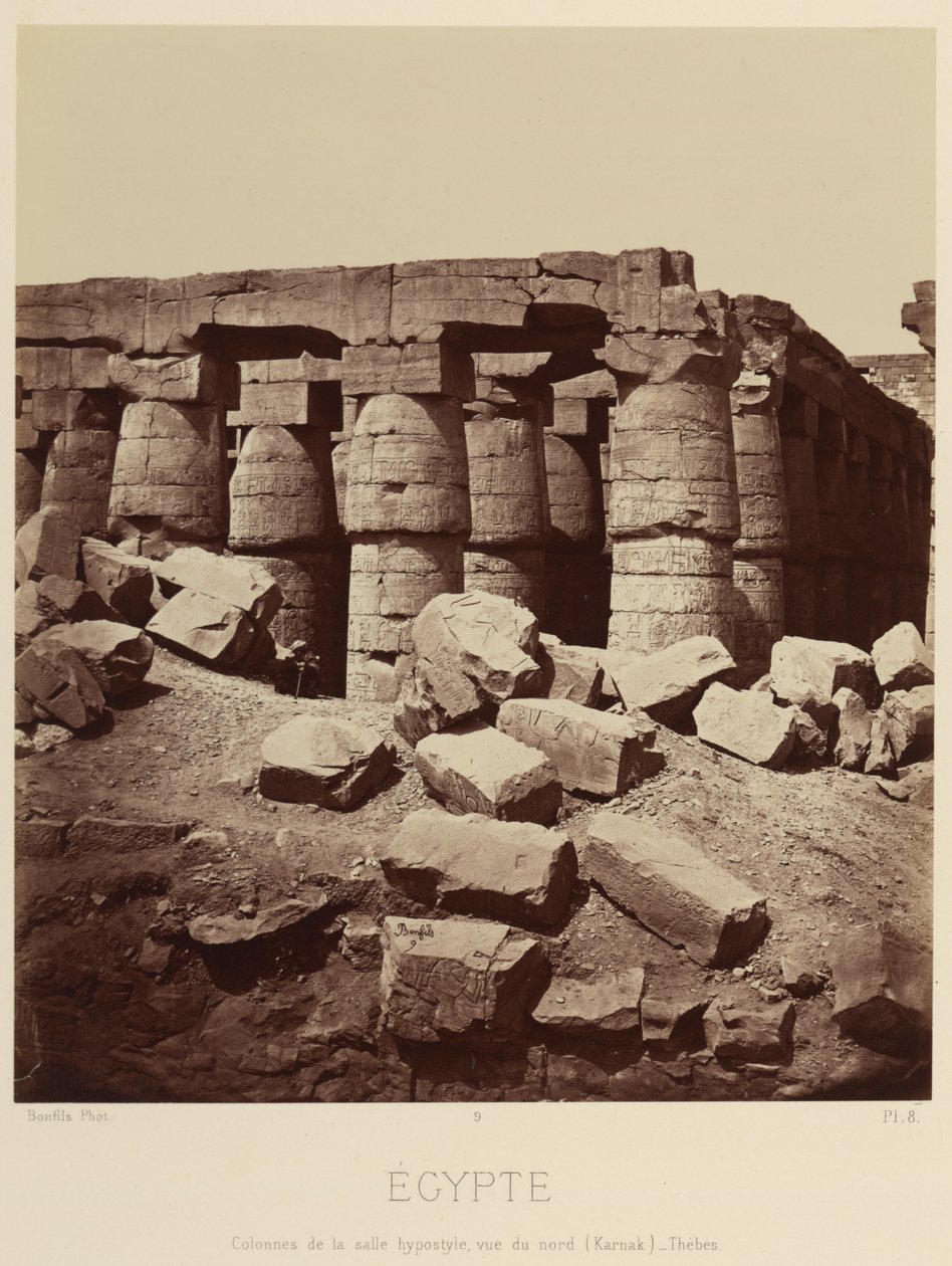Säulen der Hypostylhalle, Blick von Norden. [Karnak, Theben] von Félix Bonfils