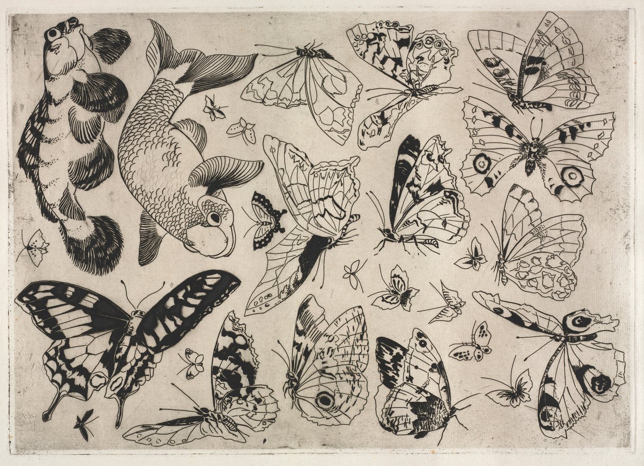 Tafelservice Rousseau: Schmetterlinge und Fische Nr. 16, 1866 von Felix Bracquemond