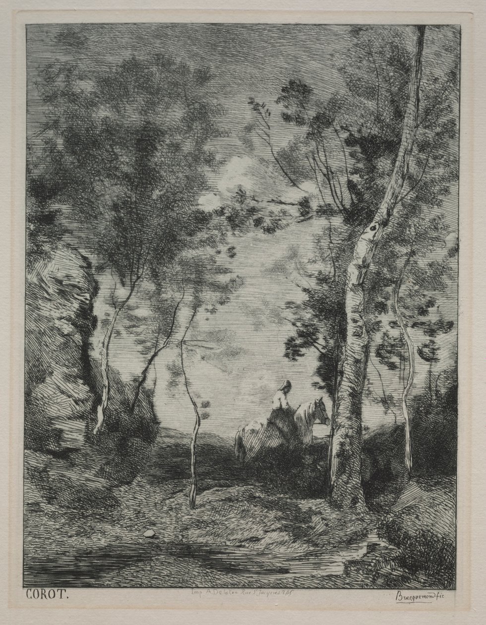 Landschaft, oder Das weiße Pferd, nach Corot, um 1858 von Felix Bracquemond
