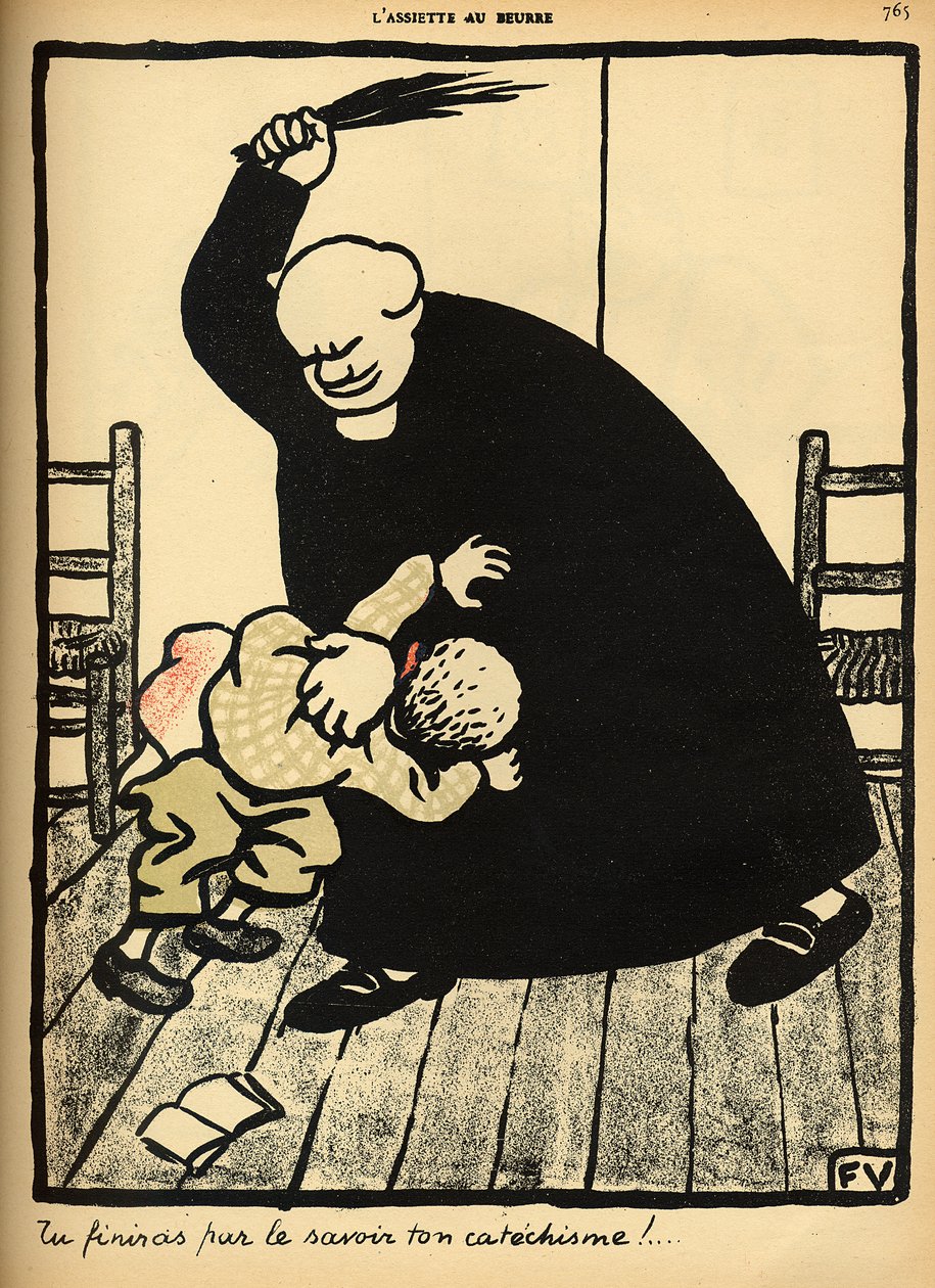 Ein Priester schlägt einen Jungen, aus 