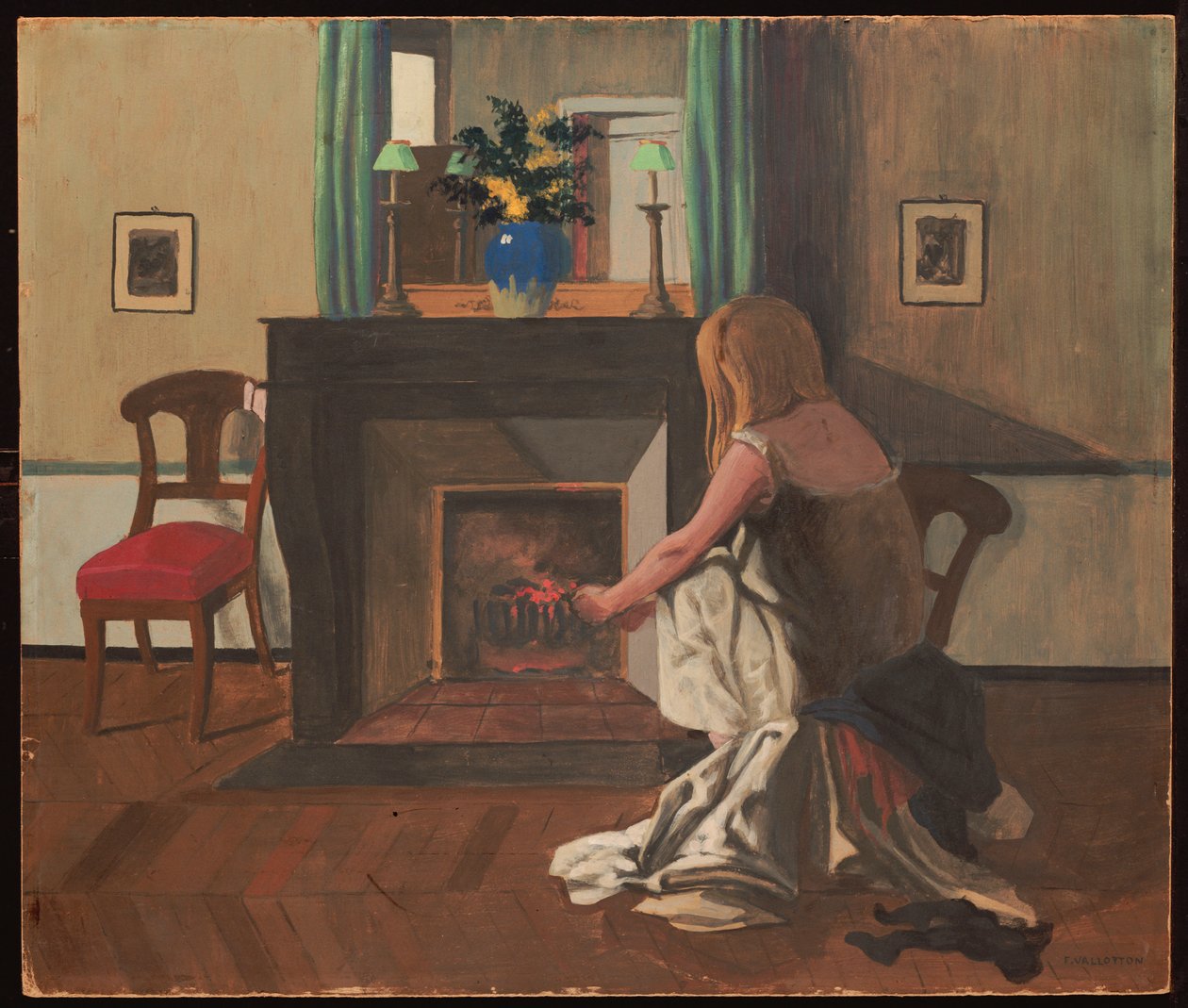 Innenraum mit einer Frau im Nachthemd, 1899 von Felix Edouard Vallotton