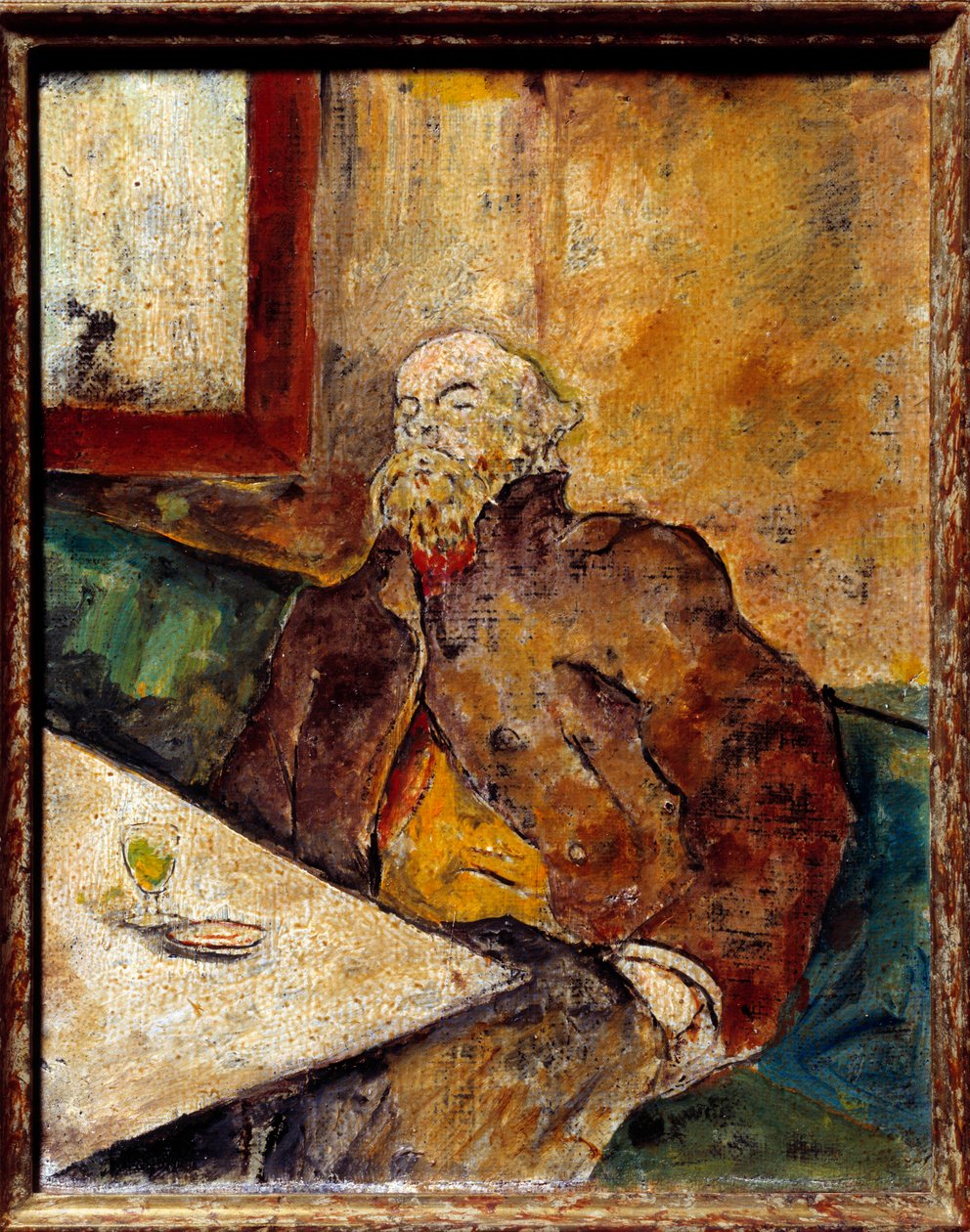 Porträt von Paul Verlaine (1844-1896), französischer Dichter, sitzend an der Bar vor einem Glas Absinth. Gemälde zugeschrieben Felix Vallotton (1865-1925) von Felix Edouard Vallotton