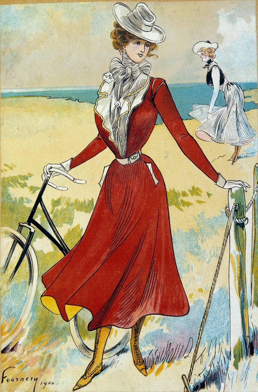 Mode Belle Époque: „Die Sportliche“ Outfit einer jungen Radfahrerin. Illustration von Felix Fournery (20. Jahrhundert), Paris, Decorative Arts von Felix Fournery