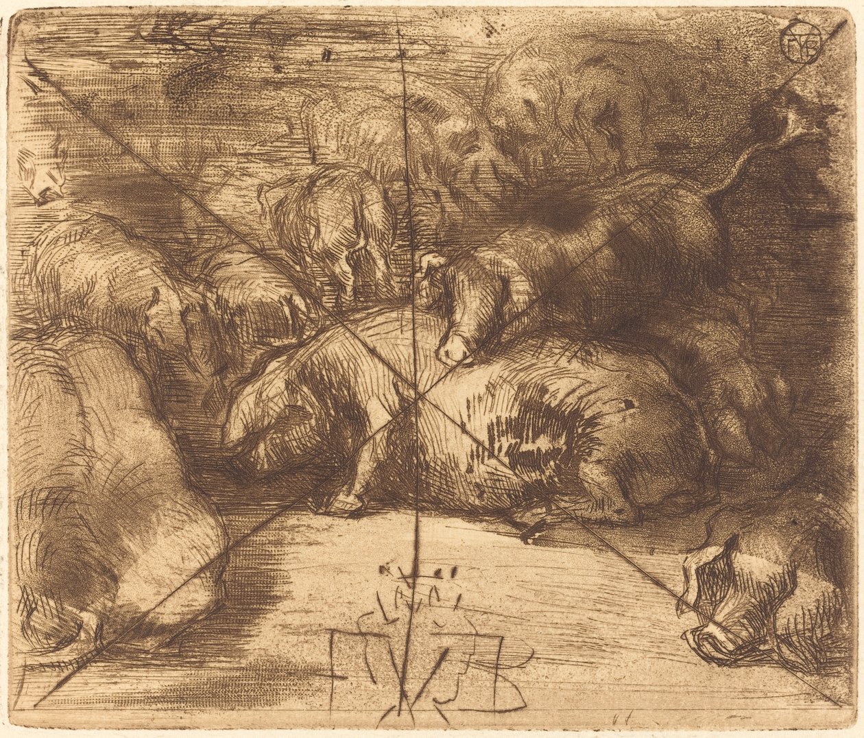 Schweine in der Sonne von Felix Hilaire Buhot