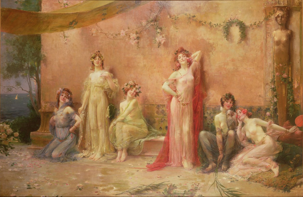 Die Verführerinnen vor einer mit Graffiti bedeckten Wand von Felix Hippolyte Lucas