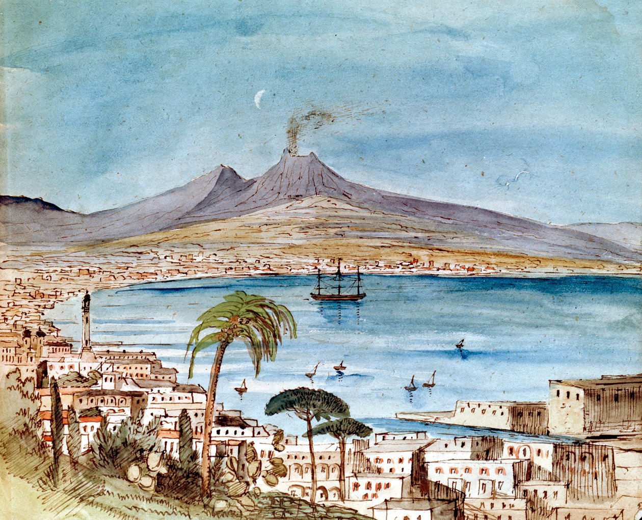 Aquarell des Vesuvs von Felix Mendelssohn aus einem Bilderbuch für seinen Sohn Paul von Felix Mendelssohn