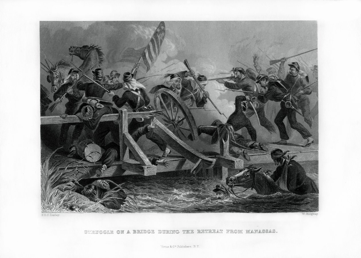 Kampf auf einer Brücke während des Rückzugs von Manassas, Virginia, 1862-1867 von Felix Octavius Carr Darley