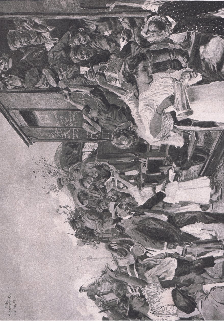 Ab an die Front, Illustration aus Hindenburg, veröffentlicht von Daterlandischer Derlag C U Weller Berlin von Felix Schwormstadt