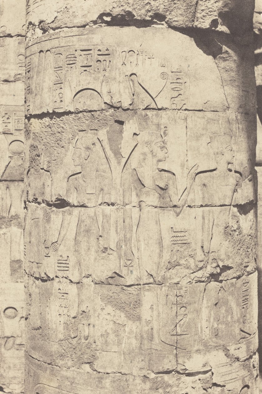 Karnak (Theben), Palast--Hypostylhalle--Zentrale Kolonnade--Dekoration eines Schaftes, 1853 von Félix Teynard