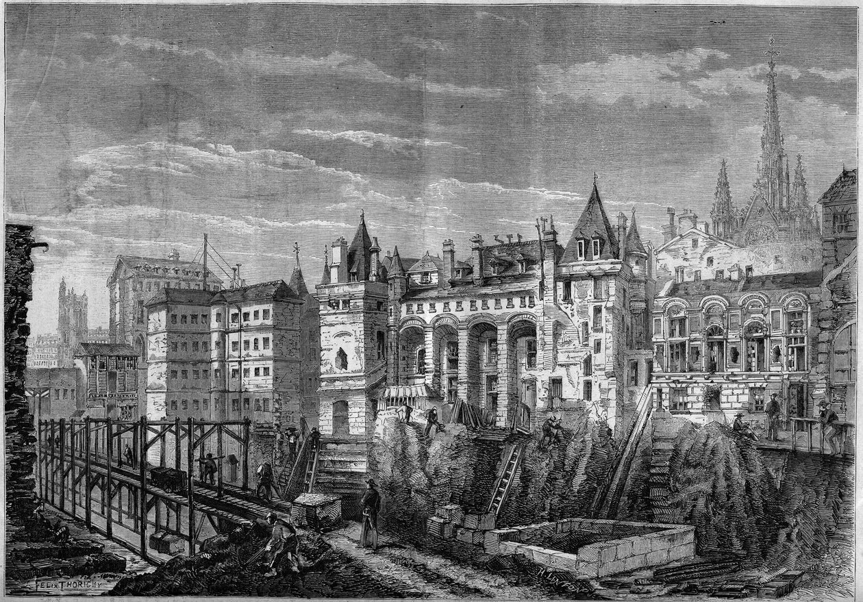Architektur: Ansicht der Westfassade des ehemaligen Palastes der Könige von Frankreich auf der Île de la Cité in Paris von Felix Thorigny
