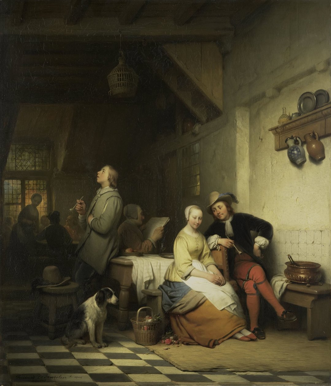 Innenraum eines Gasthauses mit Figuren in Kostümen des 17. Jahrhunderts von Ferdinand De Braekeleer (I)