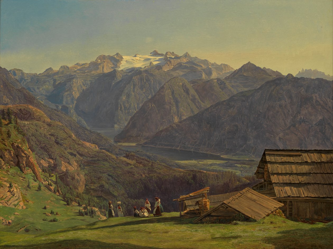 Ansicht des Dachsteins mit dem Hallstättersee von der Hütteneckalpe bei Ischl von Ferdinand Georg Waldmüller