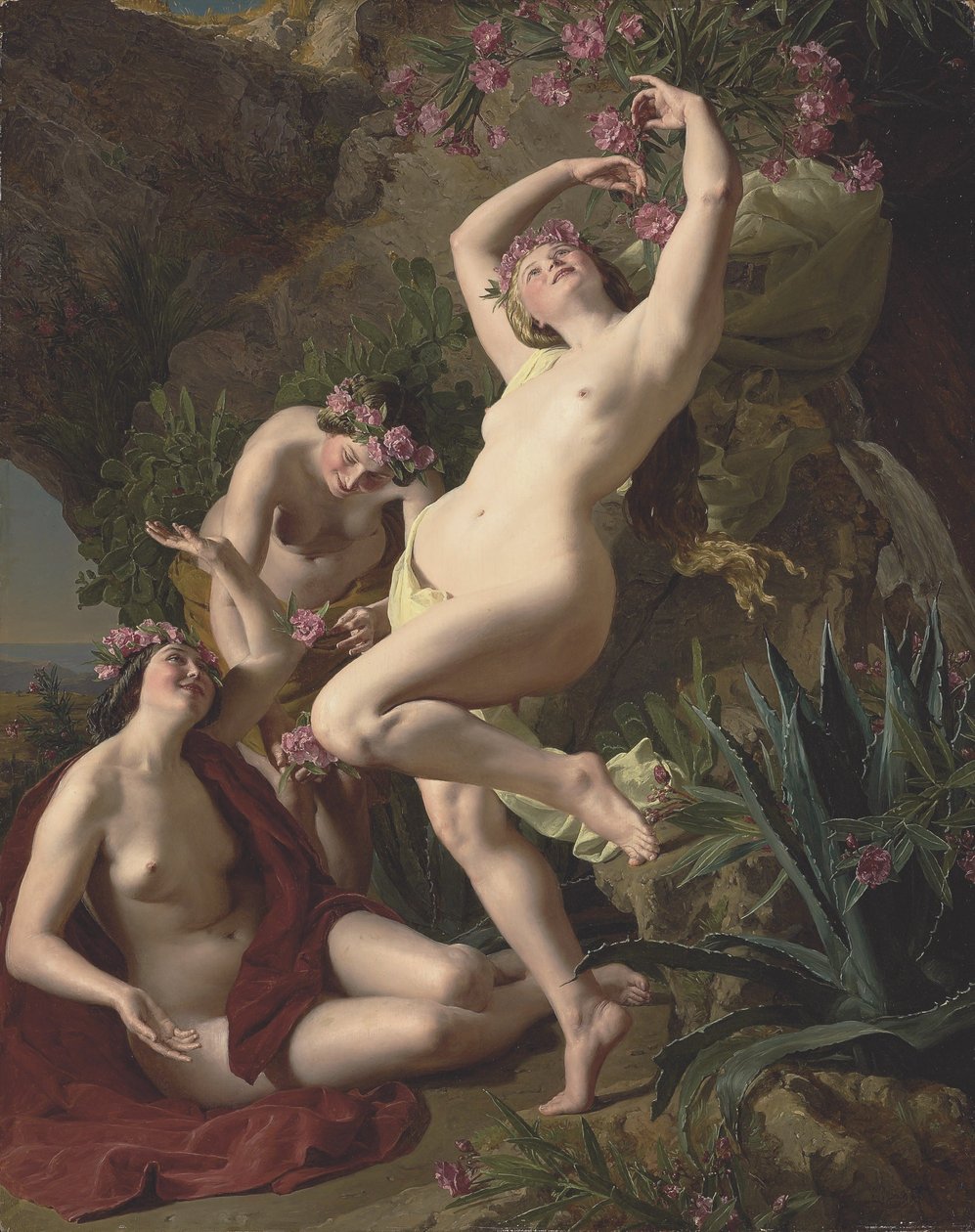 Die drei Grazien mit Rosen bekränzt von Ferdinand Georg Waldmuller