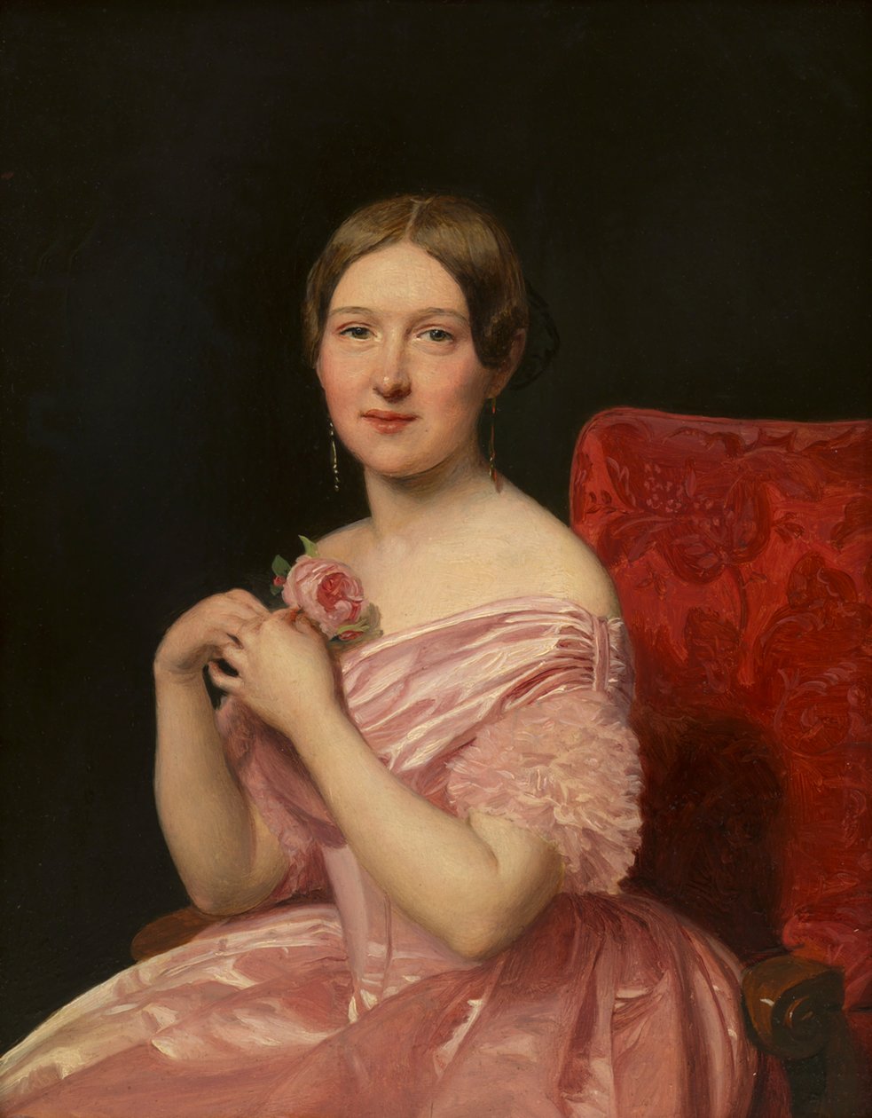 Junge Dame in rosafarbenem Atlaskleid von Ferdinand Georg Waldmüller