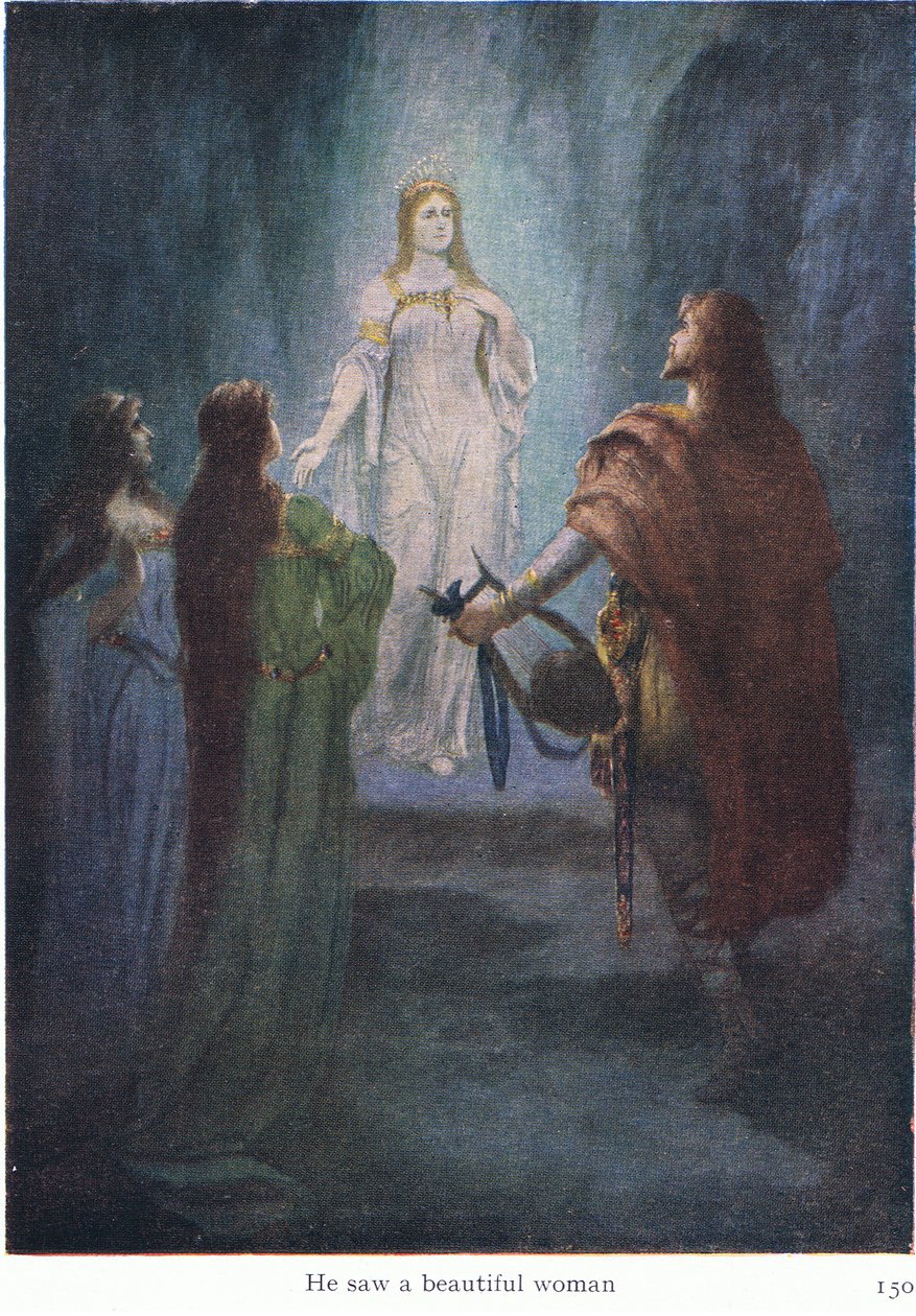 Er sah eine schöne Frau, Illustration aus Die Geschichten von Wagners Opern, veröffentlicht von George Harrap & Co Ltd, 1932 von Ferdinand Lecke