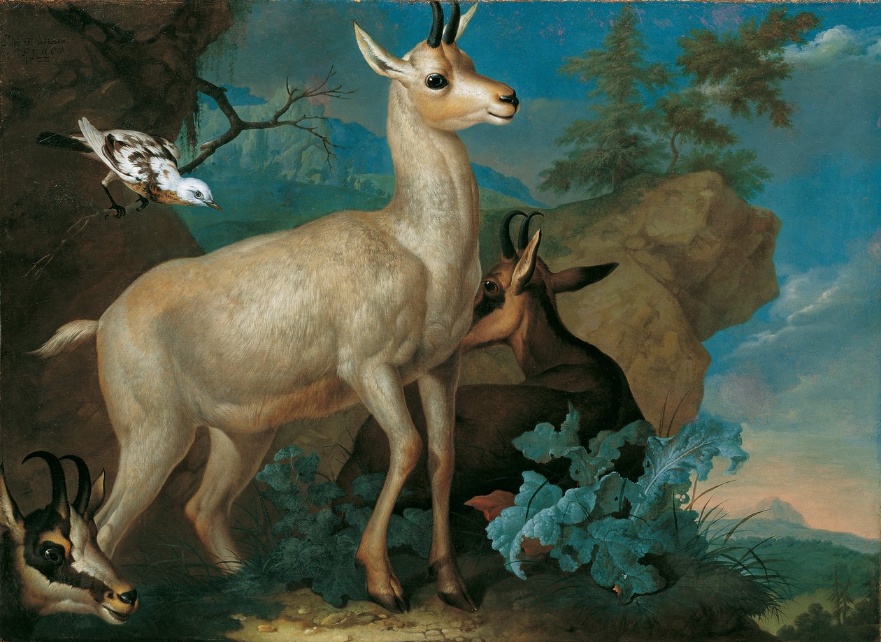Drei Bergziegen und eine Amsel von Ferdinand Phillip de Hamilton