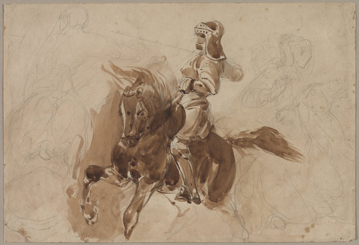 Gepanzerte Figur zu Pferd recto, um 1828 von Ferdinand Victor Eugene Delacroix