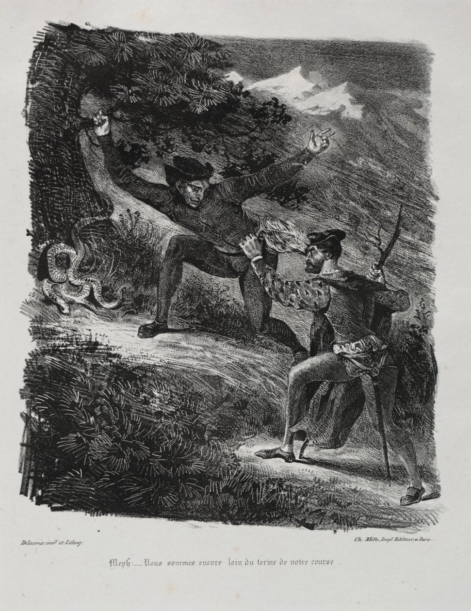 Illustrationen zu Faust: Faust und Mephistopheles in den Bergen des Harz von Ferdinand Victor Eugene Delacroix