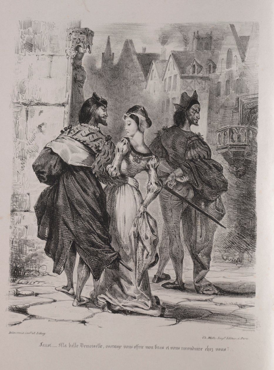 Illustrationen für Faust: Faust versucht Marguerite zu verführen, 1828 von Ferdinand Victor Eugene Delacroix