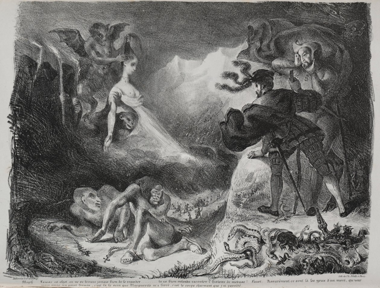 Illustrationen zu Faust: Marguerites Schatten erscheint Faust, 1828 von Ferdinand Victor Eugene Delacroix