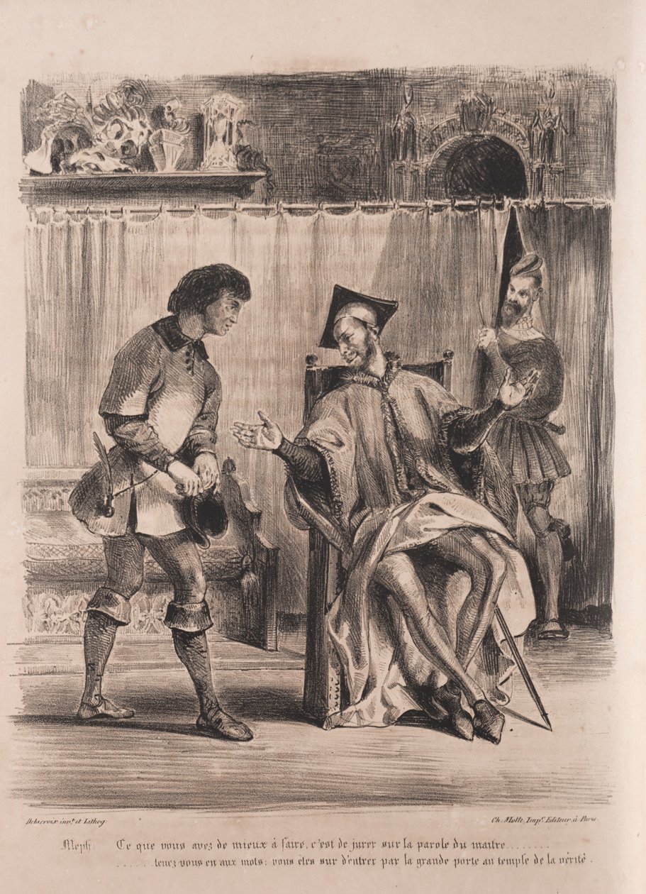 Illustrationen zu Faust: Méphistophélé empfängt den Schuljungen, 1828 von Ferdinand Victor Eugene Delacroix