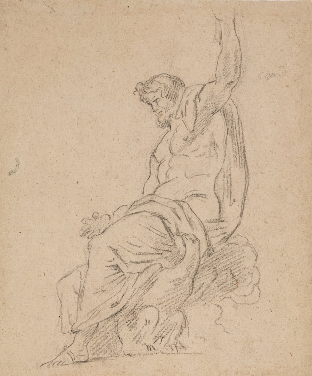 Recto: Sitzende Figur eines Mannes, möglicherweise Jupiter, auf einem Adler, der mit seiner linken Hand nach oben greift von Ferdinand Victor Eugene Delacroix