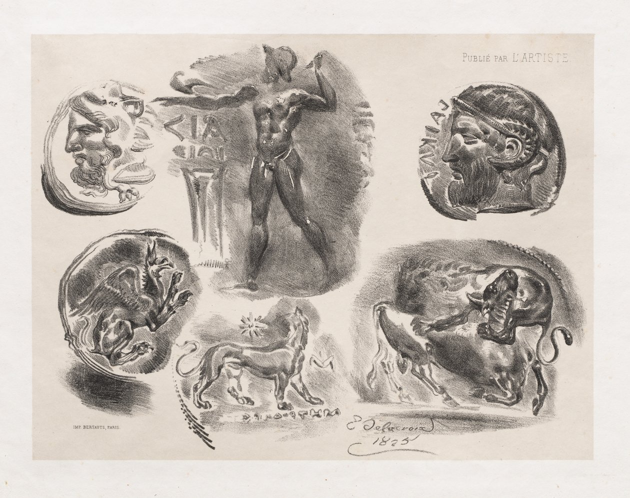 Blatt mit sechs antiken Münzen, 1825 von Ferdinand Victor Eugene Delacroix
