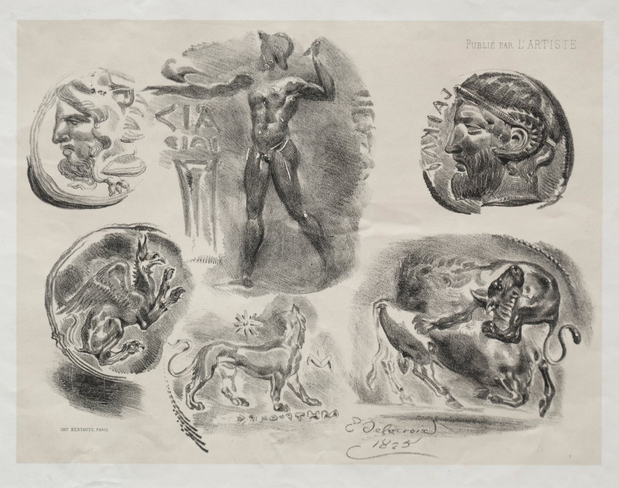 Blatt mit sechs antiken Medaillen, 1825 von Ferdinand Victor Eugene Delacroix