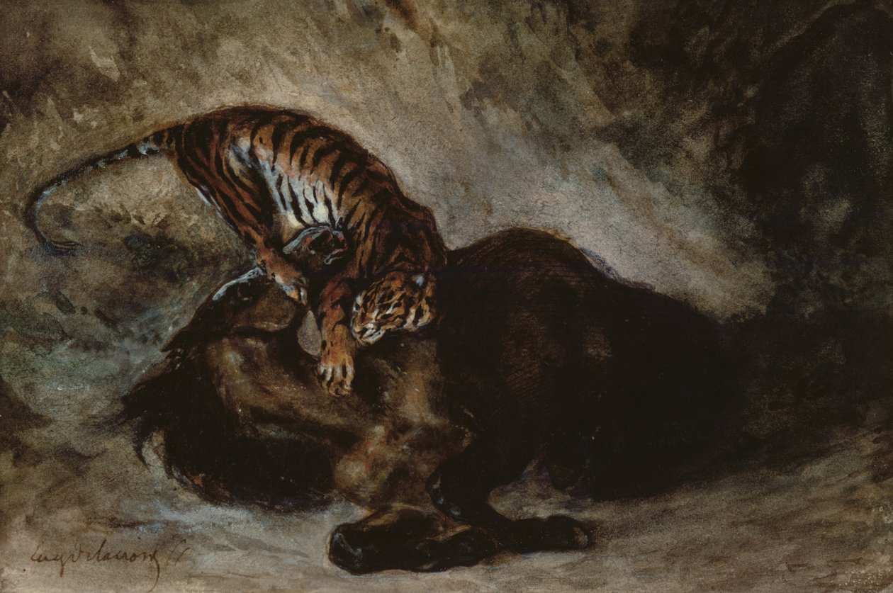 Tiger greift ein Pferd an von Ferdinand Victor Eugene Delacroix