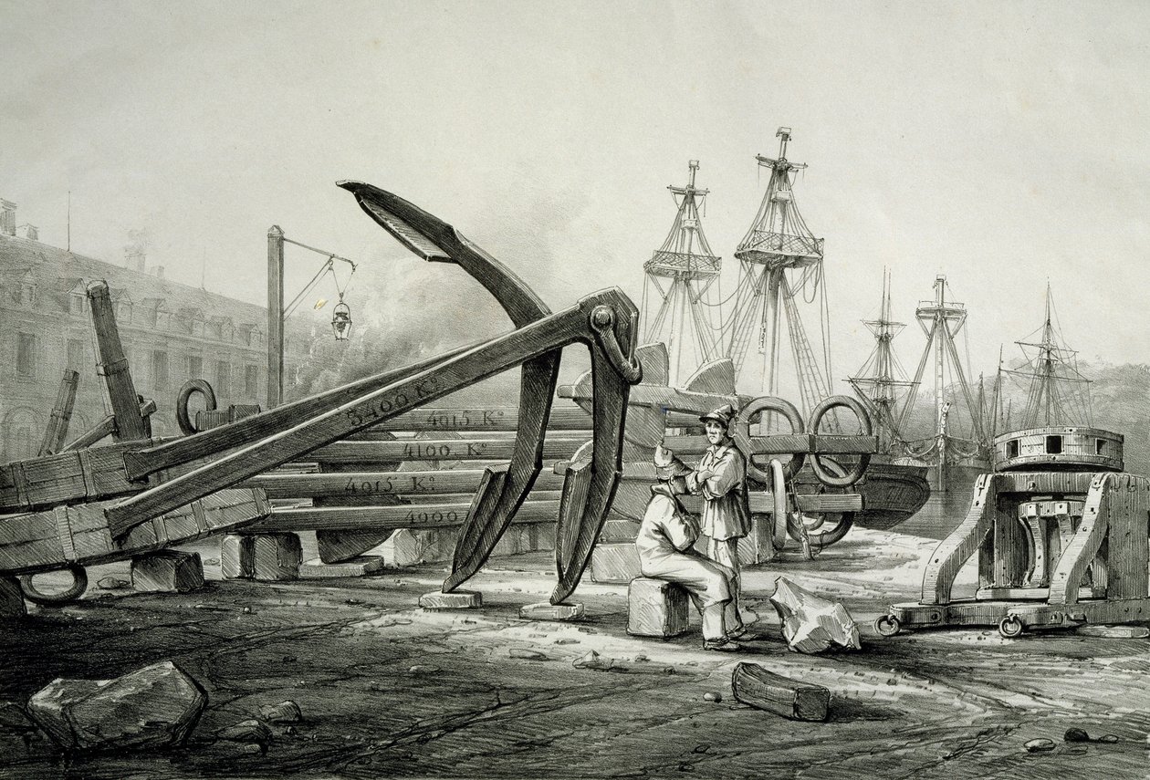 Anker in der Marinewerft, von Ferdinand Perrot, Lithographie von Ferdinand Victor Perrot