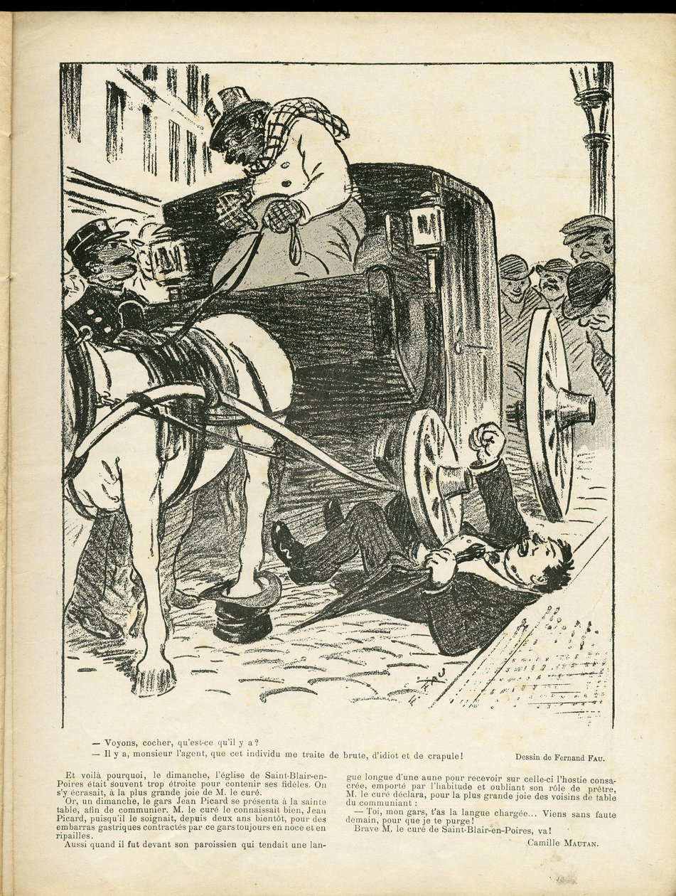 Illustration von Fernand Fau in Le Rire, 29/02/08 - Berufe, Transport, Katastrophenunfälle, Kutsche Fiacre Cab - Kutscher Fiacres von Fernand Fau