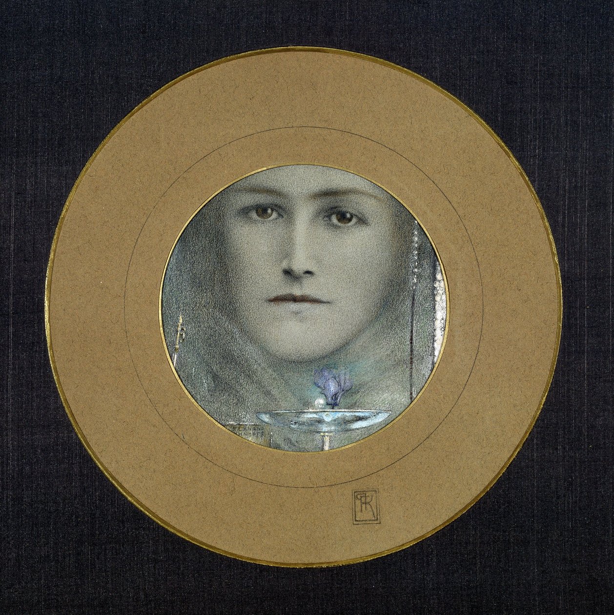 Braune Augen und eine blaue Blume, um 1905 von Fernand Khnopff
