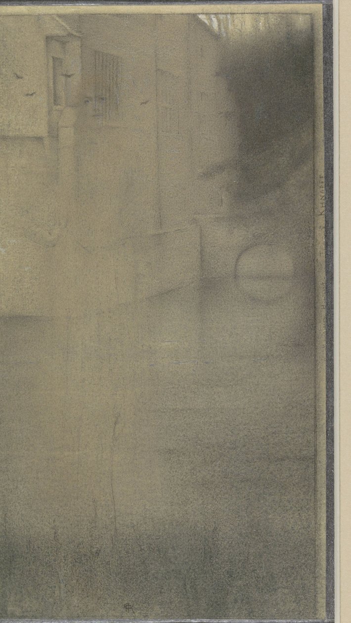 Schatten einer Frau vor einem von Wasser umgebenen Haus von Fernand Khnopff