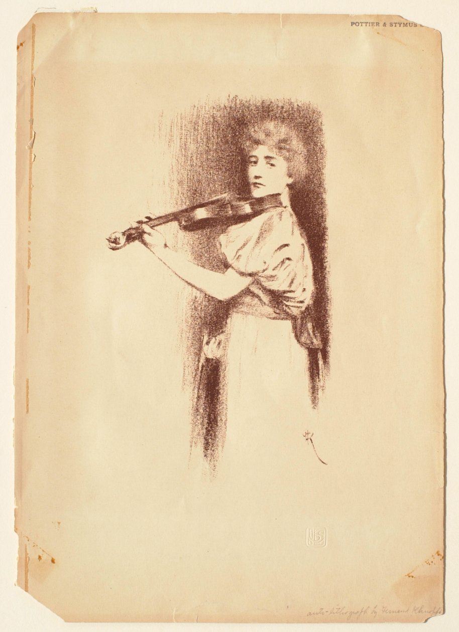 Frau, die Geige spielt von Fernand Khnopff